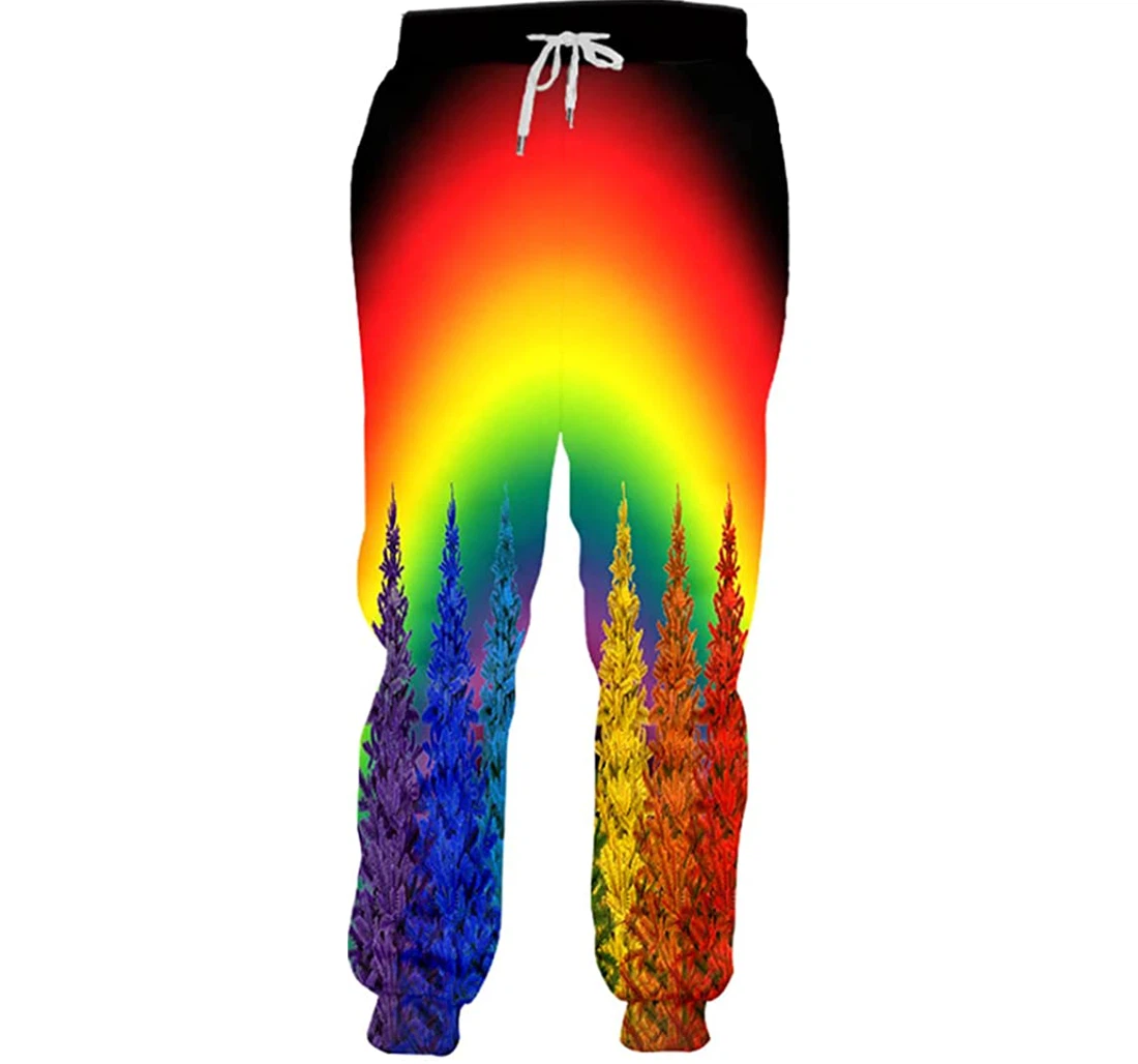 Personalized Colorful Rainbow Christmas Tree Sweat Cool Sweatpants, Joggers Pants With Drawstring For Men, Women