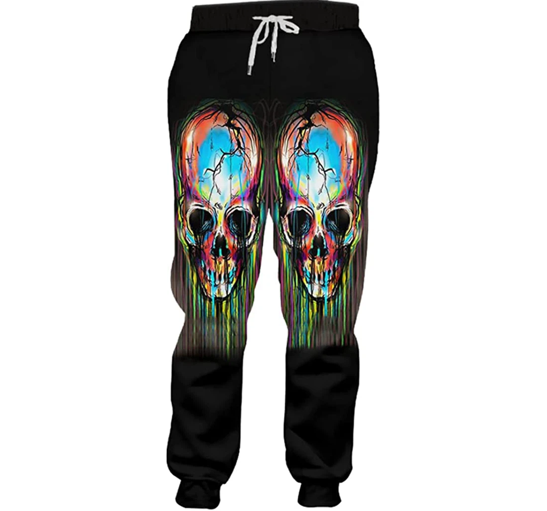 Personalized Cool Colorful Skull Long Streetwear Joggeer Sweatpants, Joggers Pants With Drawstring For Men, Women