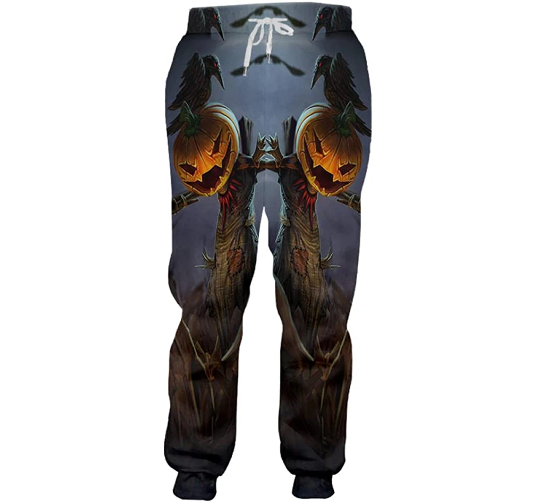Personalized Halloween Crow Pumpkin Head Lovers Clothing Sweatpants, Joggers Pants With Drawstring For Men, Women