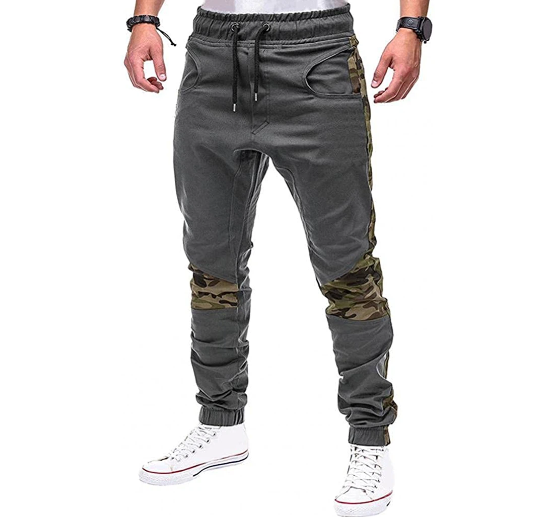 Zipper Pocket Casual Camouflage Patchwork Skinny Ankle Tied Trousers-grey_4xl Sweatpants, Joggers Pants With Drawstring For Men, Women