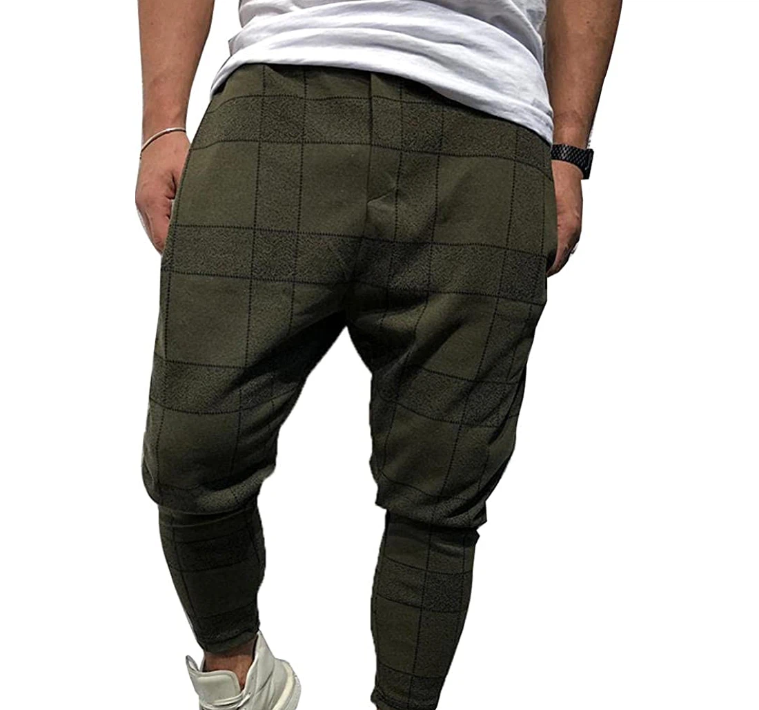 Casual Gym Plaid Pocket Pencil Casual Gym Wear Sweatpants, Joggers Pants With Drawstring For Men, Women