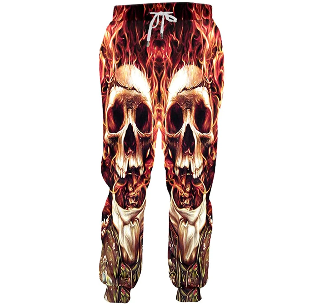 Personalized Flame Skull Animal Autumn Fall Winter Casual Sweatpants, Joggers Pants With Drawstring For Men, Women