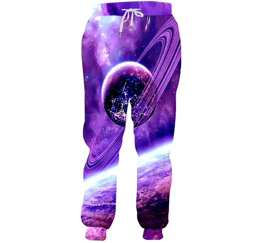 Personalized Hip Hop Purple Galaxy Space Planet Sweat Sweatpants, Joggers Pants With Drawstring For Men, Women
