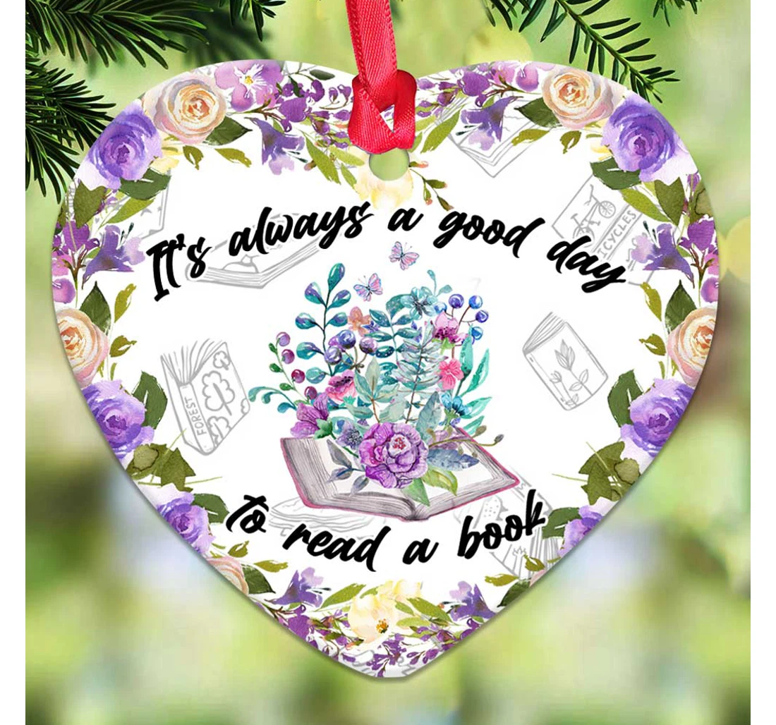 Book Lovers A Good Day To Read Book Heart Ornament MDF Ornament