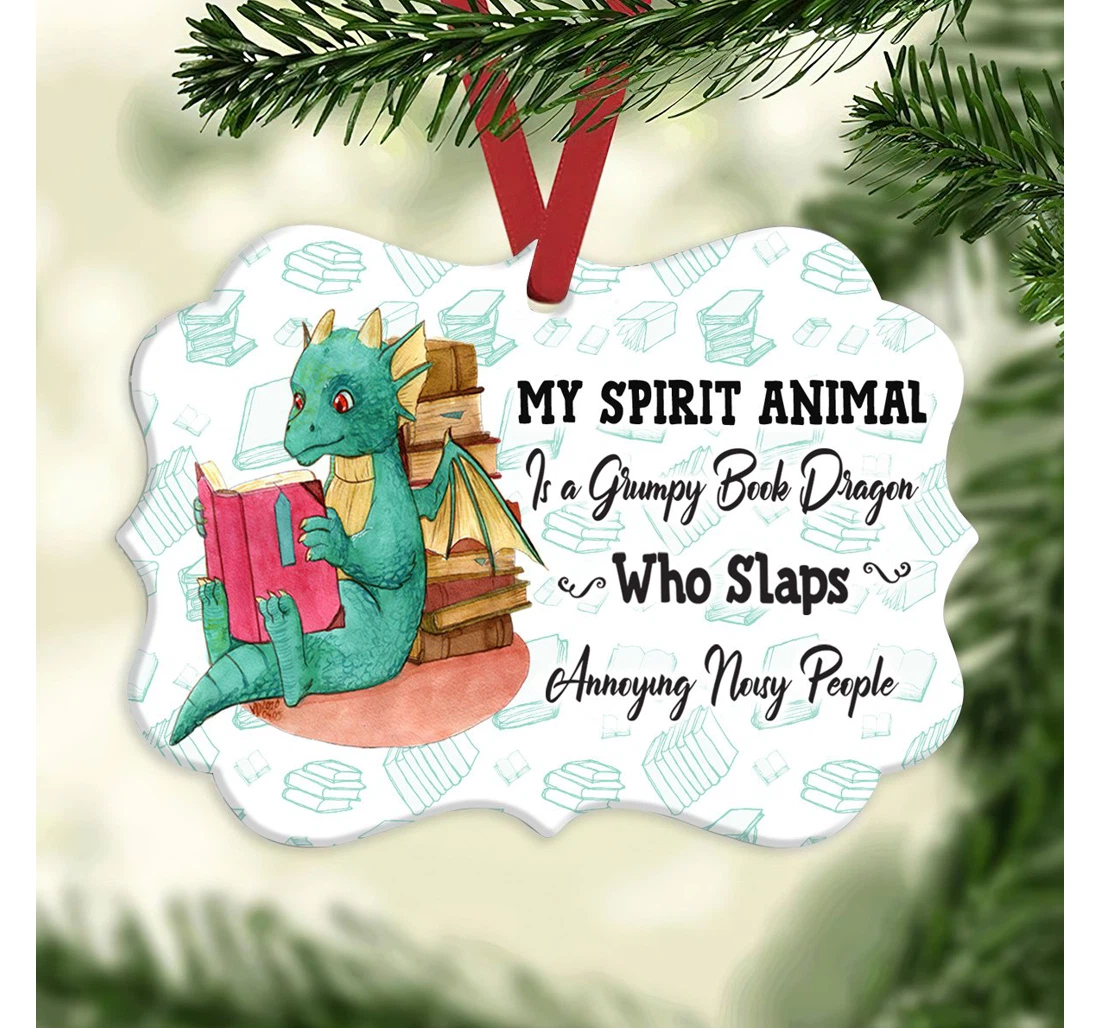 Book My Spirit Animal Is A Grumpy Book Dragon Ornament MDF Ornament