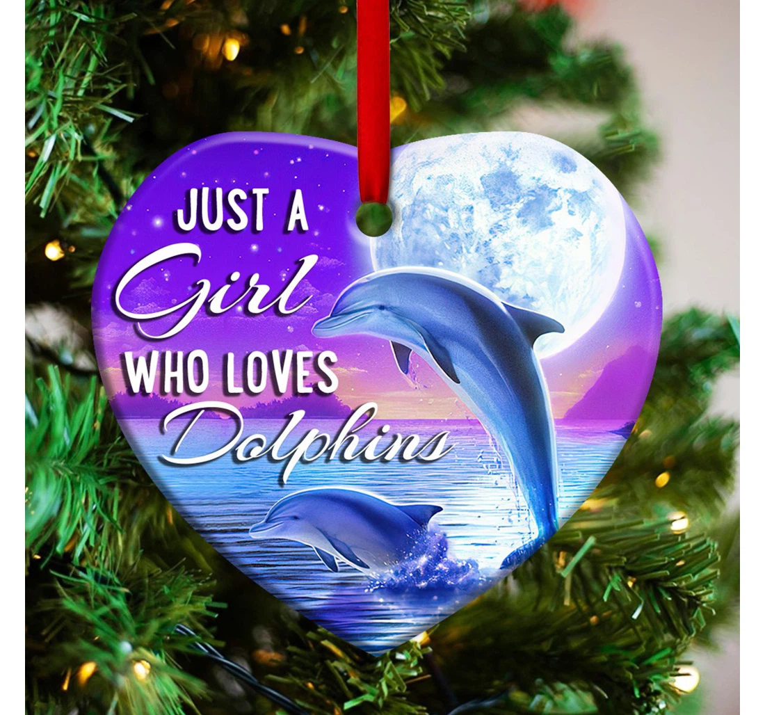 Dolphin Moon Lover Heart Ornament MDF Ornament