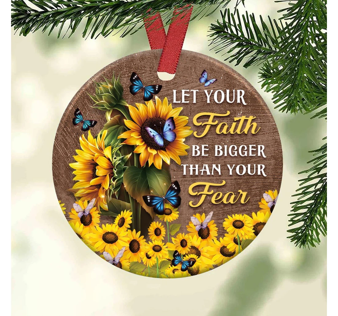 Faith Bigger Than Your Fear Butterfly Sunflower Circle Ornament MDF Ornament