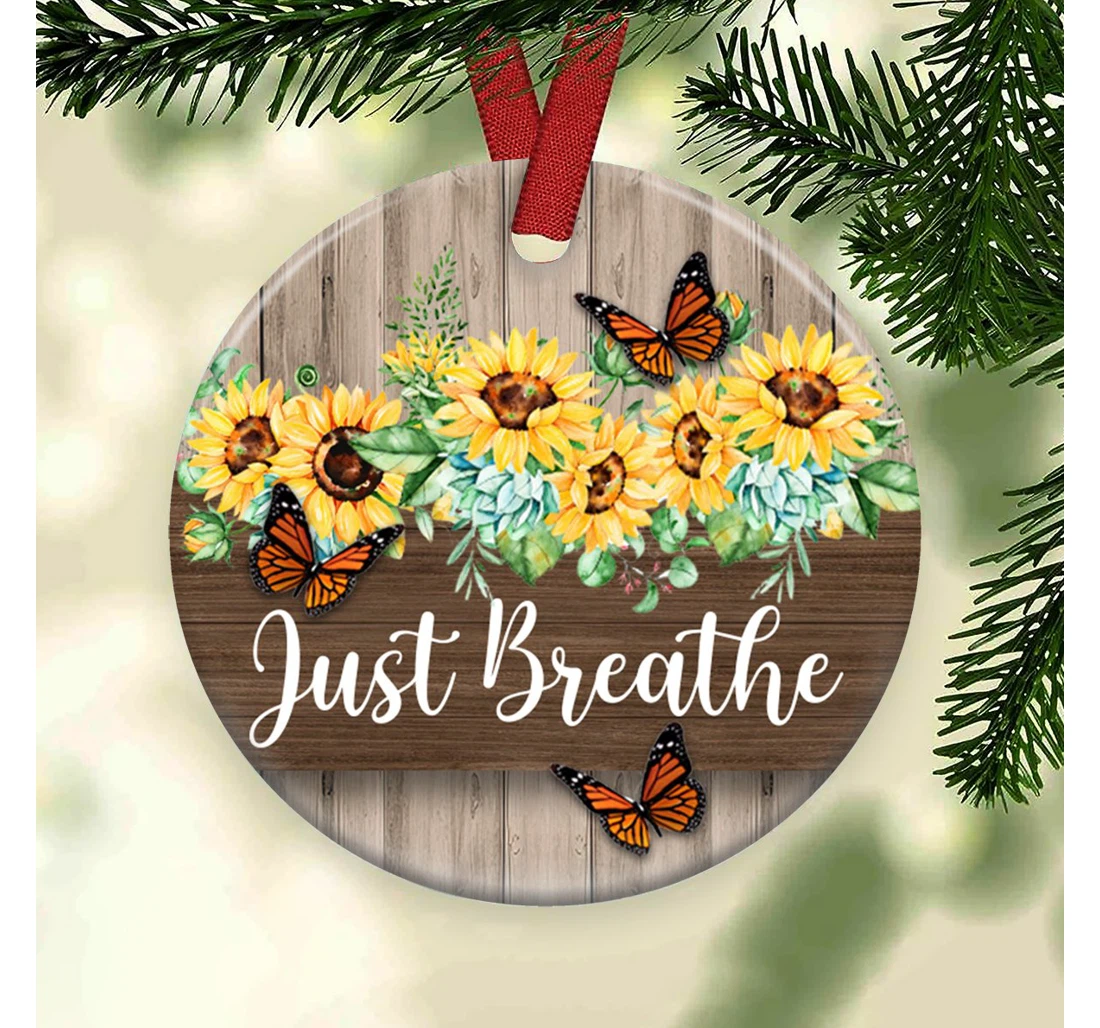 Faith Sunflower Just Breathe Circle Ornament MDF Ornament