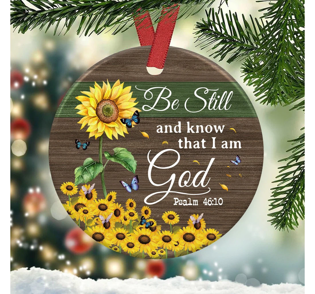 Faith I Am God Sunflower Circle Ornament MDF Ornament