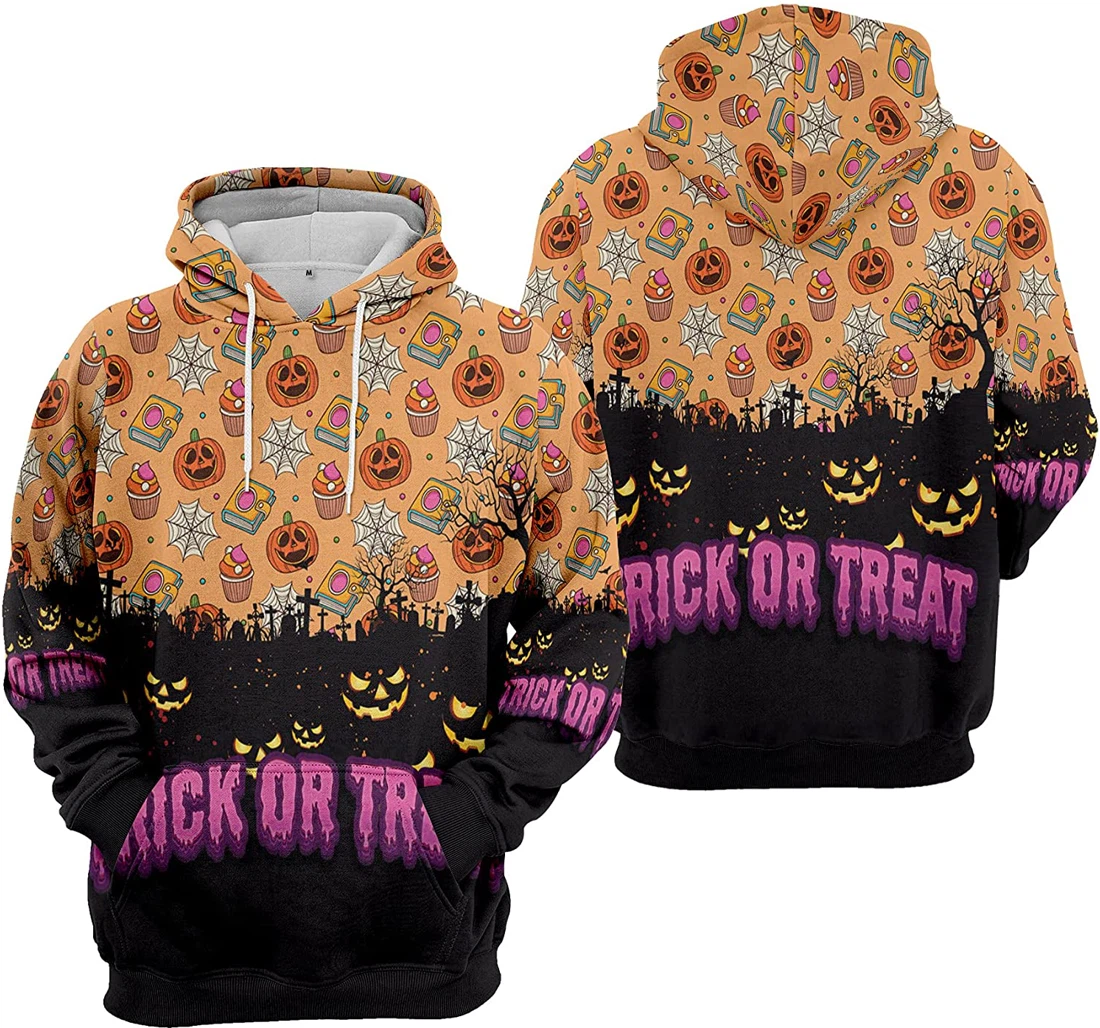 Trick Or Treat Pumpkin Cemetery Ghost Seamless Pattern 3 Halloween - 3D Printed Pullover Hoodie