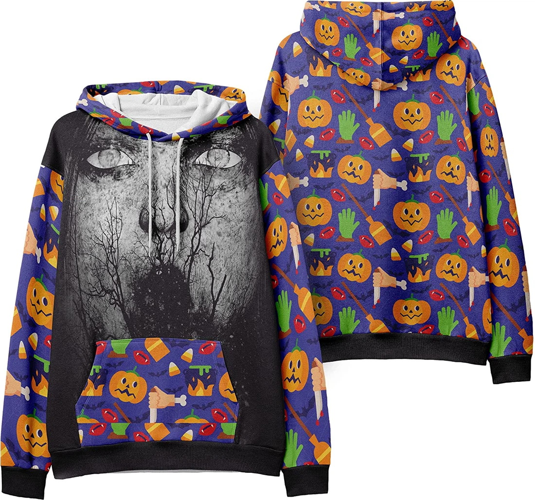 Ghost Creepy Trees Monster Mask Seamless Pattern Halloween - 3D Printed Pullover Hoodie