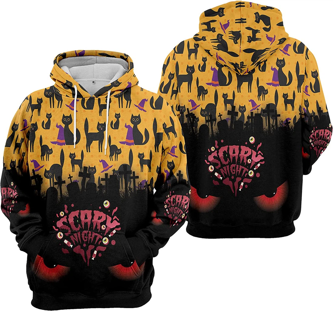 Scary Night Devil Eyes Cemetery Spider Seamless Pattern Halloween - 3D Printed Pullover Hoodie