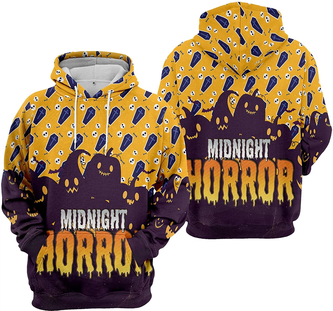 Midnight Horror Cat Bat Cobweb Seamless Pattern Halloween - 3D Printed Pullover Hoodie