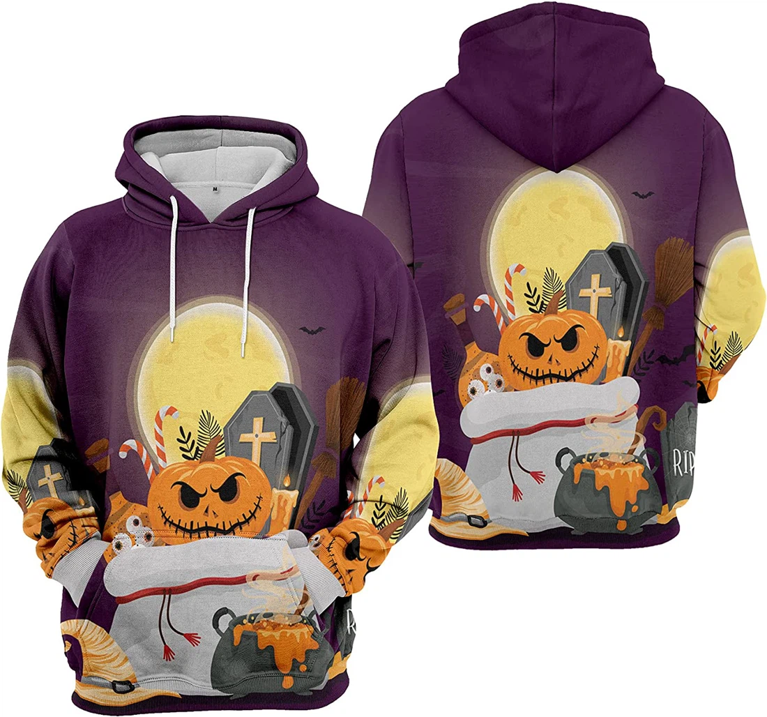 Midnight Horror Cat Bat Cobweb Seamless Pattern Halloween - 3D Printed Pullover Hoodie