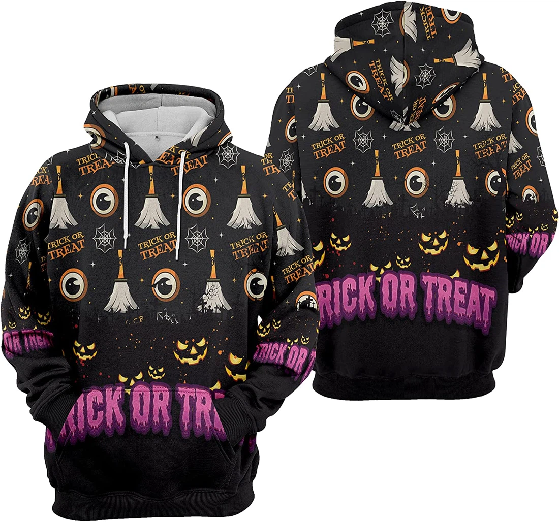 Trick Or Treat Pumpkin Cemetery Spiders Seamless Pattern Halloween - 3D Printed Pullover Hoodie