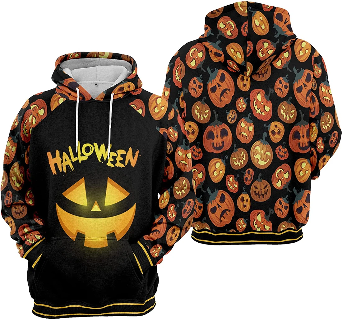 Midnight Horror Cat Bat Cobweb Seamless Pattern Halloween - 3D Printed Pullover Hoodie