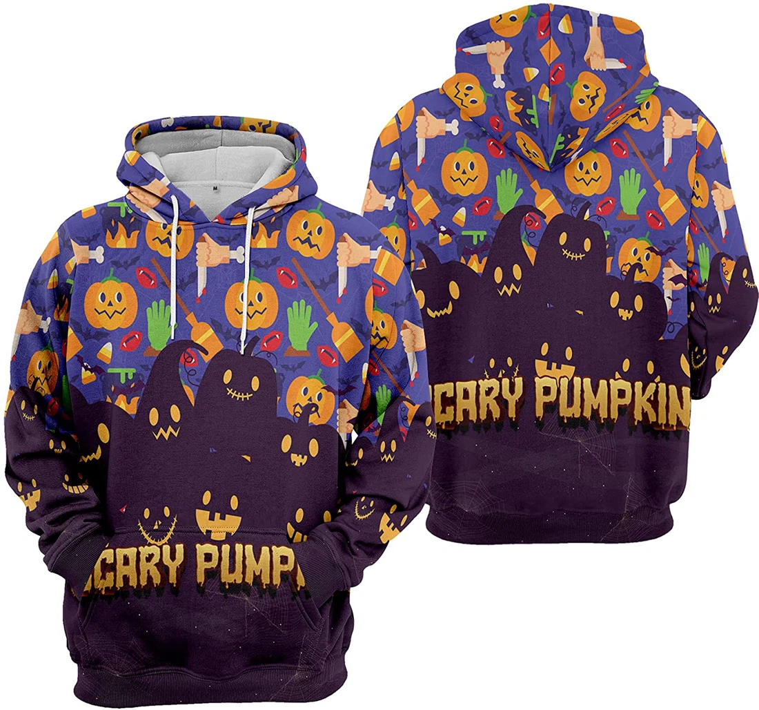 Crazy Pumpkin Cat Bat Cobweb Seamless Pattern Halloween - 3D Printed Pullover Hoodie