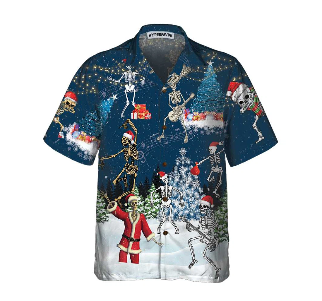 Personalized X-ray Christmas Dancing Skeletons Funny Christmas Gift Christmas Hawaiian Shirt, Button Up Aloha Shirt For Men, Women