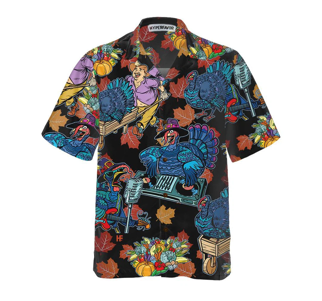 Personalized Thanksgiving Turkey Dj At The Party Funny Thanksgiving Gobble Gift Thanksgiving Day Hawaiian Shirt, Button Up Aloha Shirt For Men, Women