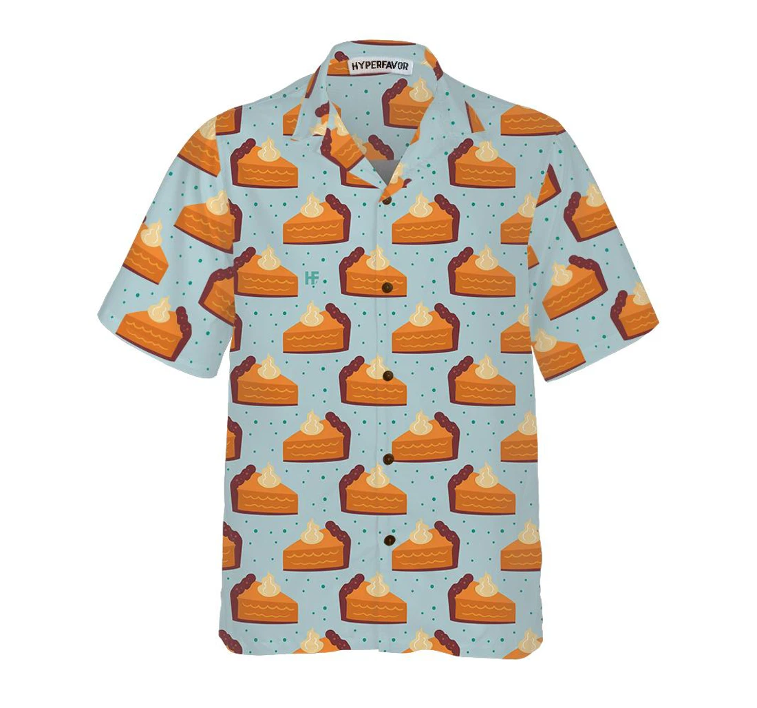 Personalized Thanksgiving Pumpkin Pie On Light Blue Funny Thanksgiving Gift Thanksgiving Day Hawaiian Shirt, Button Up Aloha Shirt For Men, Women