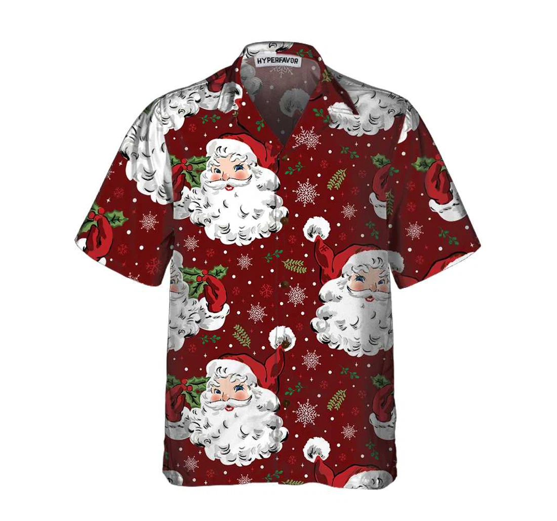 Personalized Red Santa Cozy Christmas Santa Christmas Gift Christmas Day Hawaiian Shirt, Button Up Aloha Shirt For Men, Women