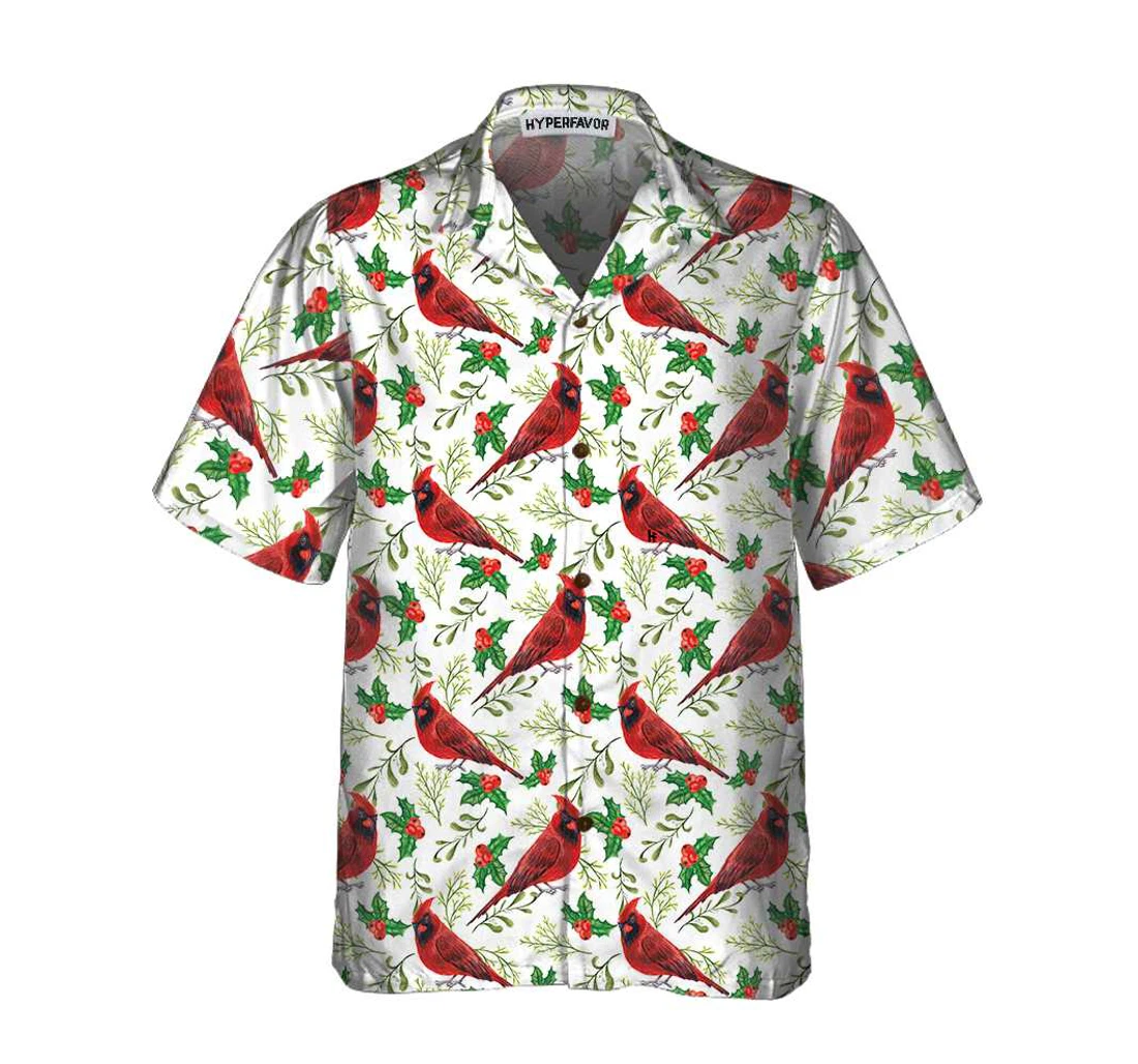 Personalized Seamless Christmas Pattern Red Cardinal Funny Christmas Gift Christmas Hawaiian Shirt, Button Up Aloha Shirt For Men, Women