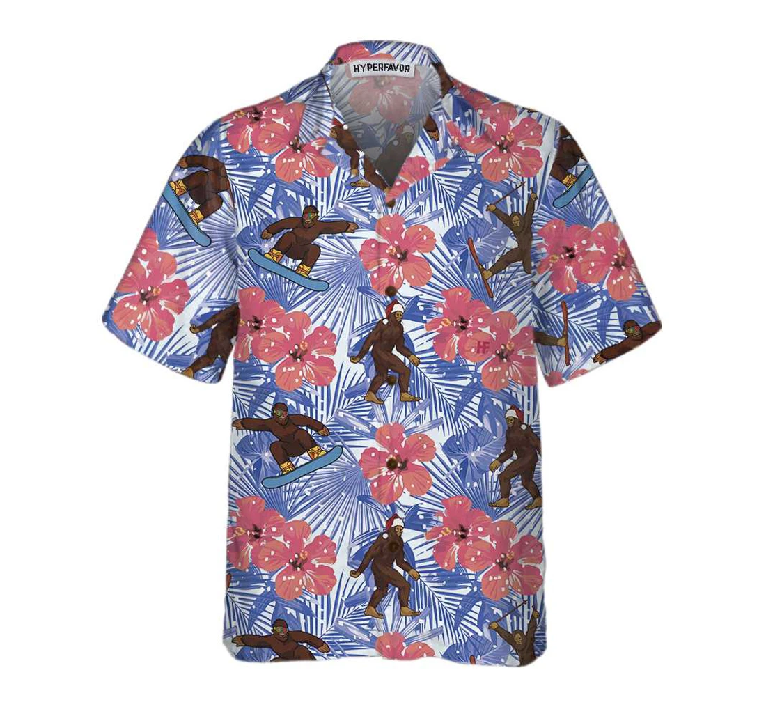 Personalized Christmas Bigfoot Funny Christmas Bigfoot Gift Christmas Hawaiian Shirt, Button Up Aloha Shirt For Men, Women