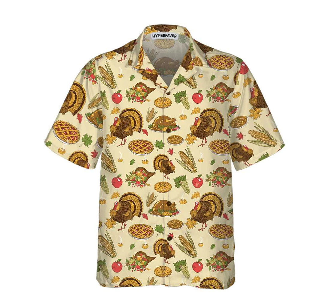 Personalized Thanksgiving Pattern Fall Vibe Thanksgiving Gift Thanksgiving Day Hawaiian Shirt, Button Up Aloha Shirt For Men, Women