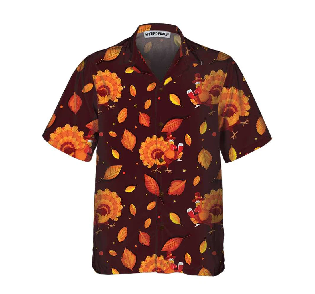 Personalized Thanksgiving Turkey With Glass Of Wine Thanksgiving Funny Turkey Thanksgiving Day Hawaiian Shirt, Button Up Aloha Shirt For Men, Women