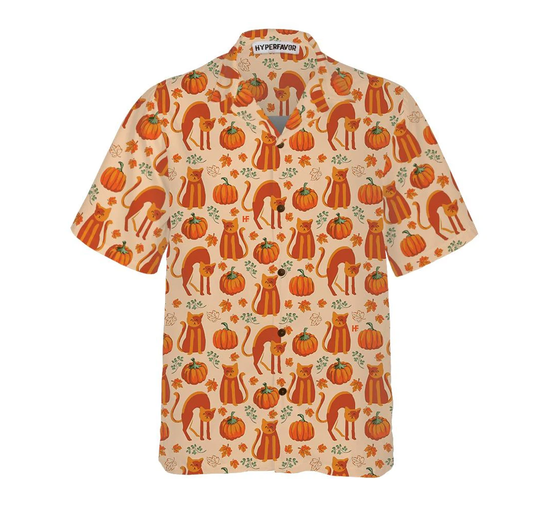 Personalized Pumpkin Cats Lover Thanksgiving Thanksgiving Gift Cat Lover Hawaiian Shirt, Button Up Aloha Shirt For Men, Women