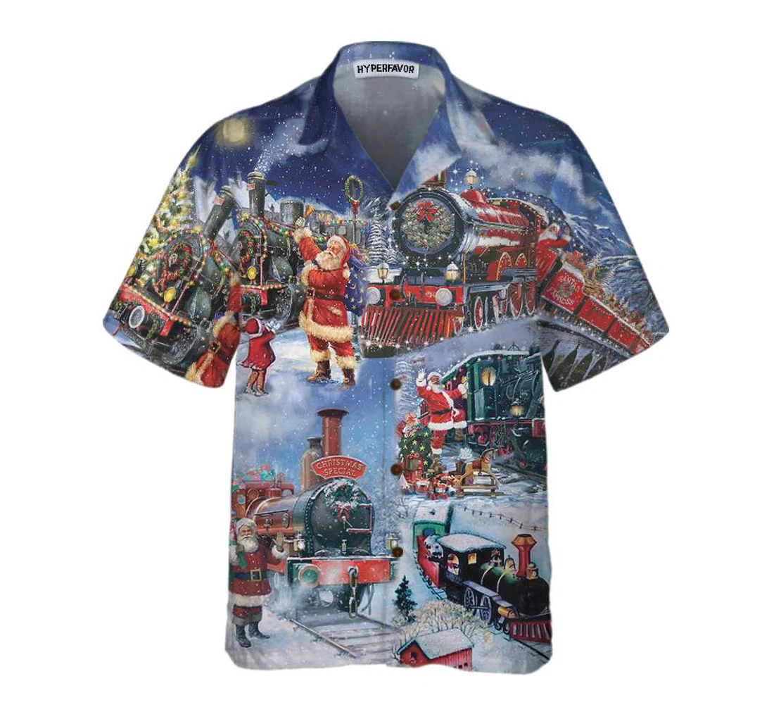 Personalized Train Christmas Funny Christmas Gift Christmas Hawaiian Shirt, Button Up Aloha Shirt For Men, Women