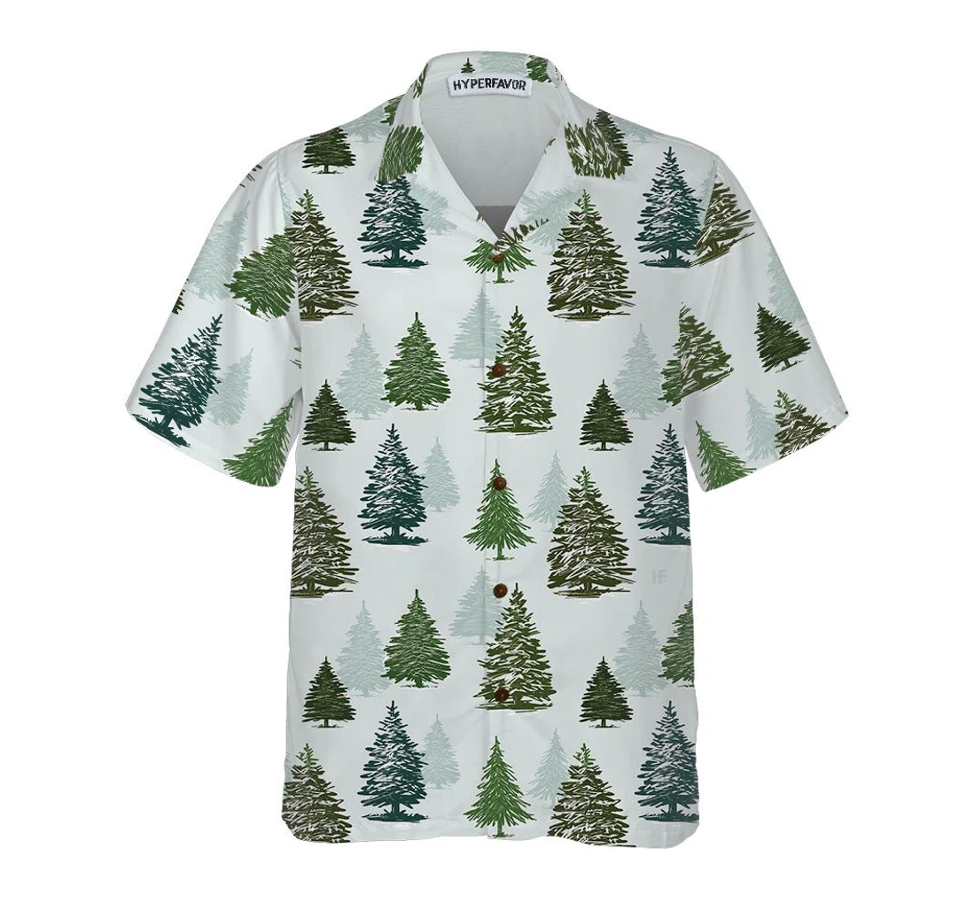 Personalized Christmas Tree Pattern Christmas Hawaiian Shirt, Button Up Aloha Shirt For Men, Women