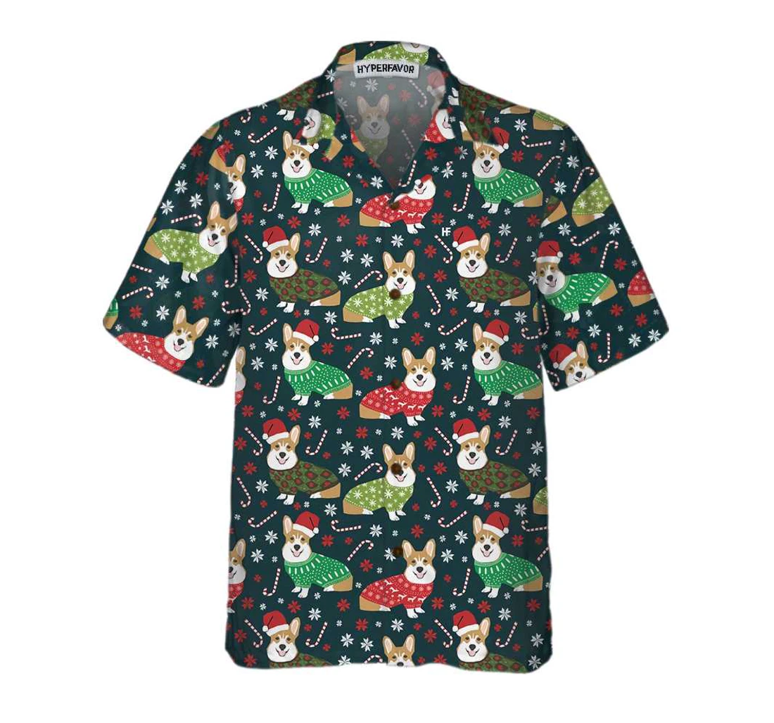 Personalized Christmas Corgis Cute Christmas Dog Christmas Gift Dog Lovers Hawaiian Shirt, Button Up Aloha Shirt For Men, Women