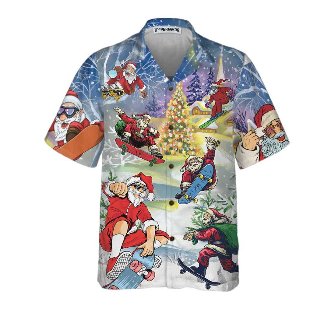 Personalized Christmas Come On Skateboard With Santa Funny Christmas Santa Claus Gift Christmas Hawaiian Shirt, Button Up Aloha Shirt For Men, Women