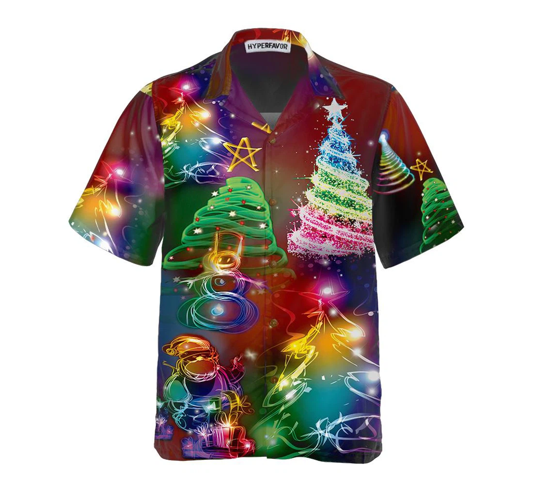 Personalized Bright Night Merry Christmas Colorful Christmas Tree Best Gift Christmas Hawaiian Shirt, Button Up Aloha Shirt For Men, Women