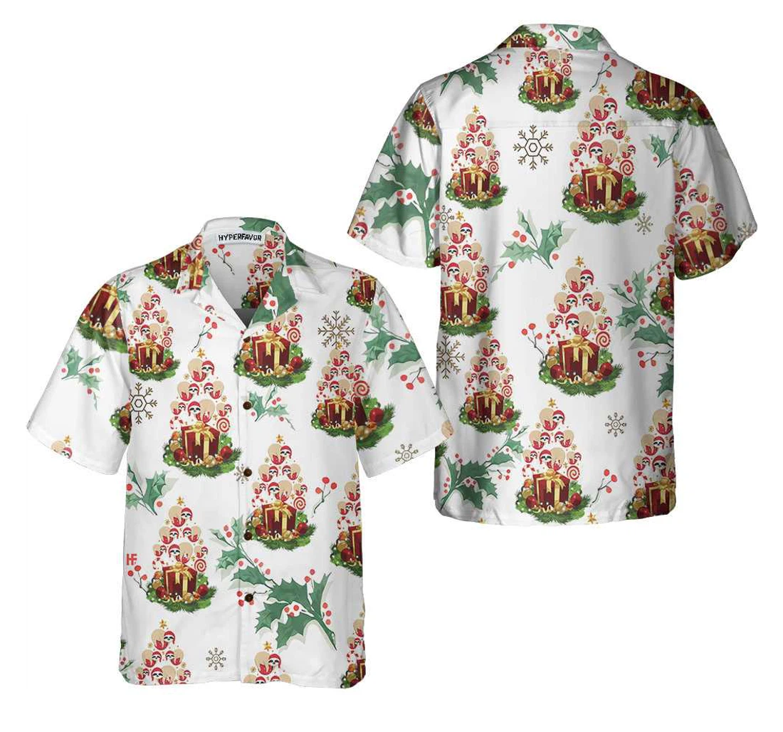 Personalized Funny Christmas Tree Sloths Funny Christmas Best Gift Christmas Hawaiian Shirt, Button Up Aloha Shirt For Men, Women