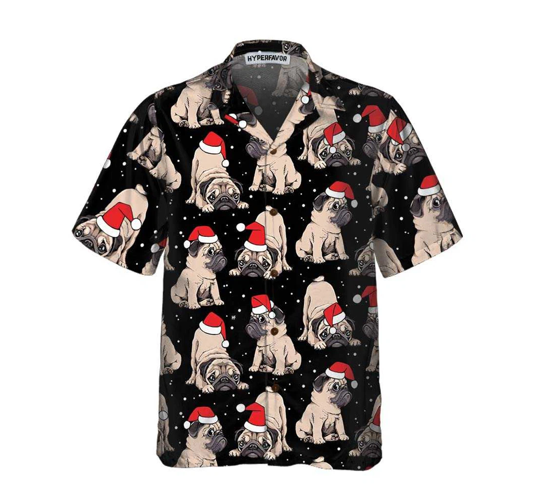 Personalized Adorable Christmas Pug Puppies Christmas Best Christmas Gift Pug Lover Hawaiian Shirt, Button Up Aloha Shirt For Men, Women