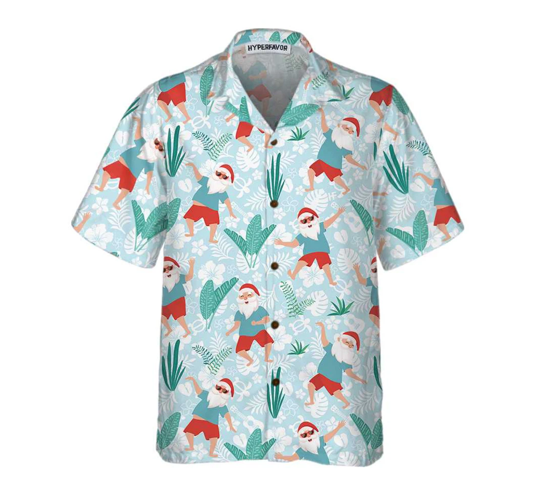 Personalized Cheerful Dancing Santa Christmas Funny Christmas Santa Gift Christmas Hawaiian Shirt, Button Up Aloha Shirt For Men, Women