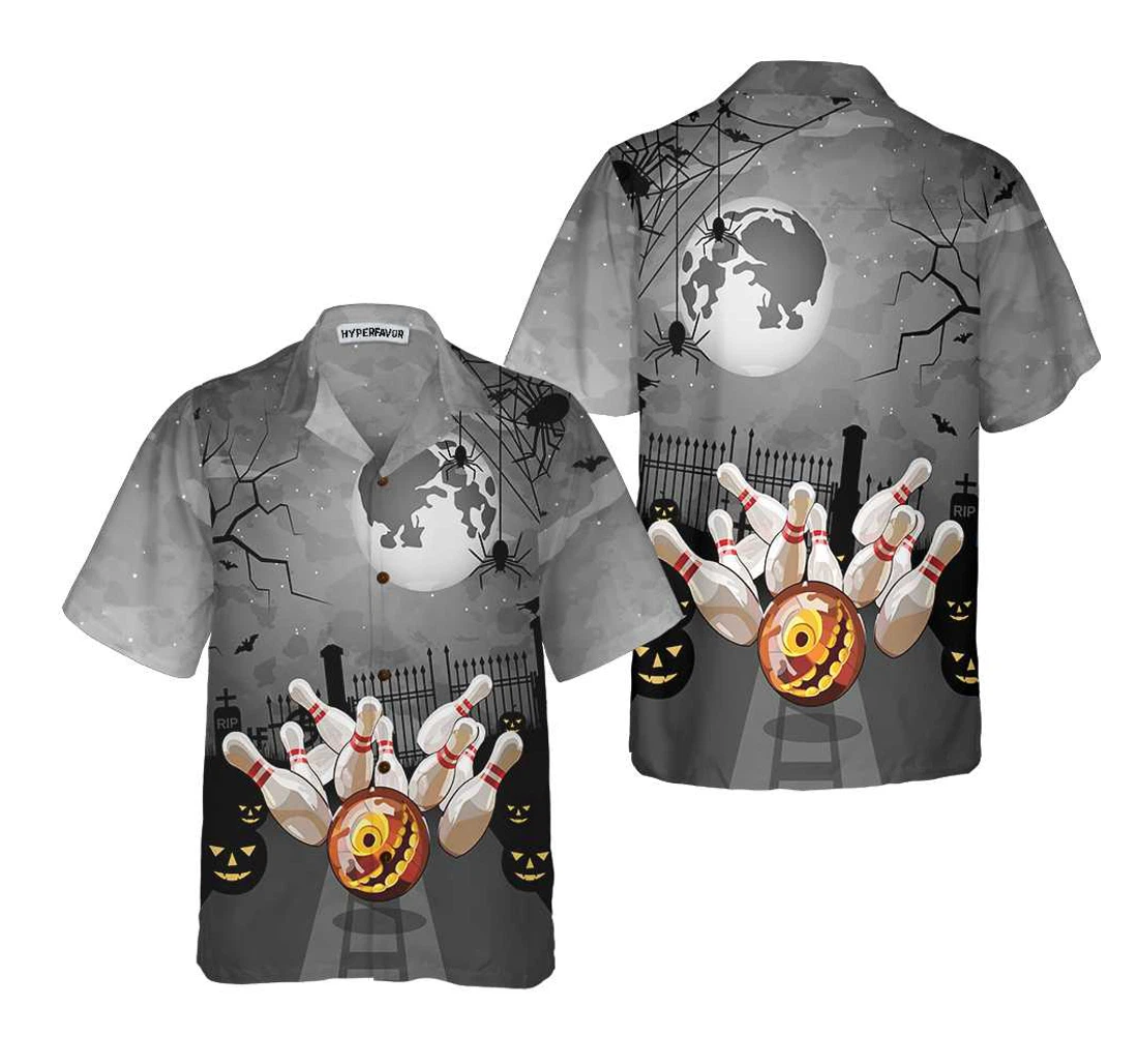 Personalized Bowling Halloween Spooky Pin Bowling Halloween Hawaiian Shirt, Button Up Aloha Shirt For Men, Women