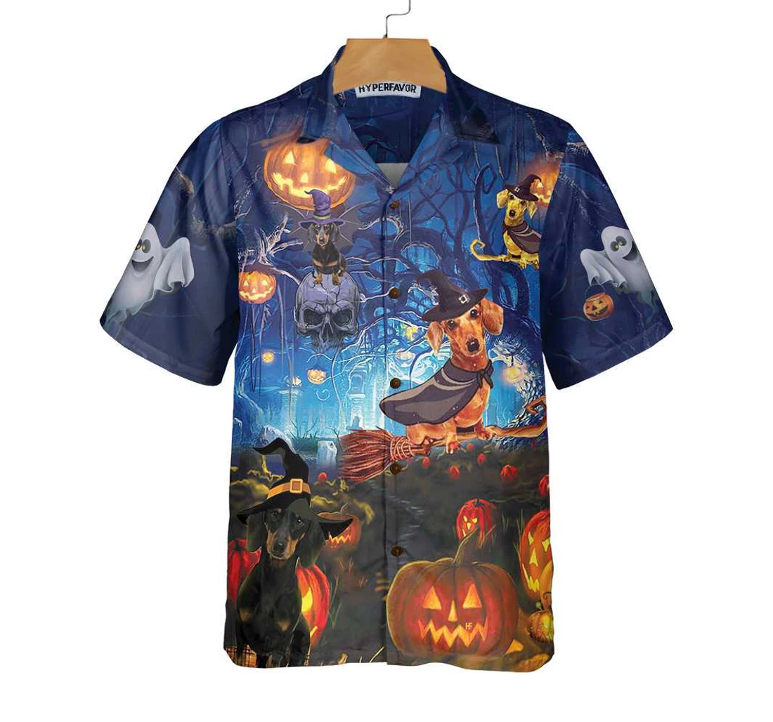 Personalized Dog The Witch Halloween Funny Dachshund Wich Halloween And Hawaiian Shirt, Button Up Aloha Shirt For Men, Women