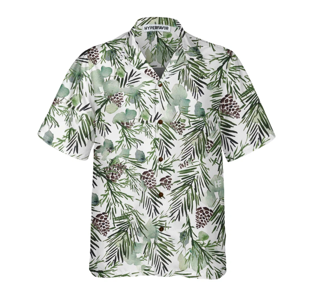 Personalized Christmas Aesthetic Watercolor Pine Tree Pattern Christmas Best Gift Christmas Hawaiian Shirt, Button Up Aloha Shirt For Men, Women