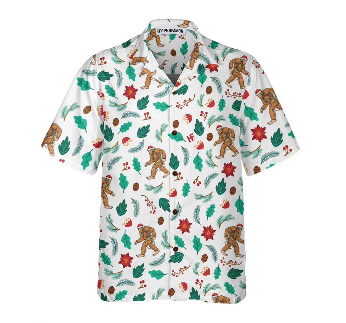 Personalized Christmas Bigfoot Sasquatch Pattern Funny Christmas Best Gift Christmas Hawaiian Shirt, Button Up Aloha Shirt For Men, Women