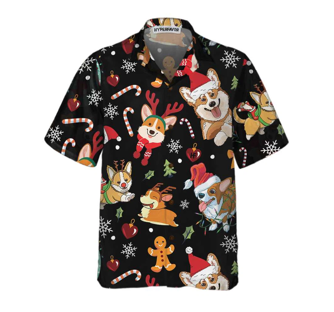 Personalized Adorable Corgis Dog Merry Christmas Funny Dog Christmas Christmas Gift Corgis Lovers Hawaiian Shirt, Button Up Aloha Shirt For Men, Women