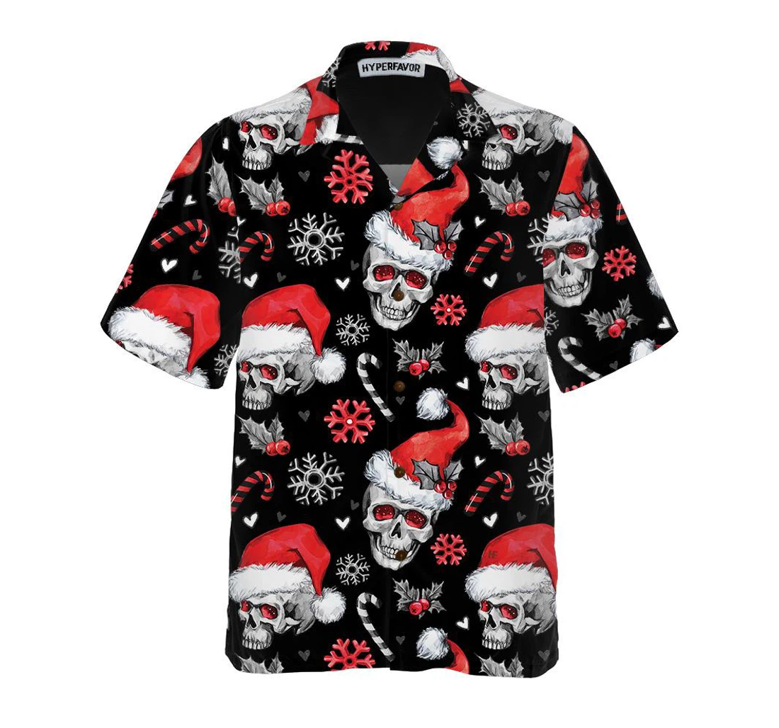 Personalized Christmas Skulls With Candy Canes Christmas Skull Christmas Hawaiian Shirt, Button Up Aloha Shirt For Men, Women