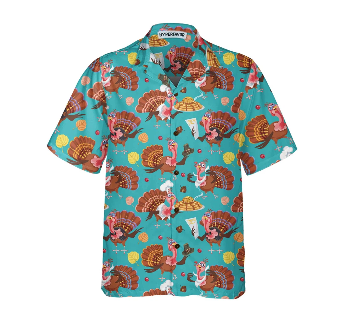 Personalized Happy Thanksgiving Turkeys Chef Thanksgiving Funny Turkey Thanksgiving Day Hawaiian Shirt, Button Up Aloha Shirt For Men, Women