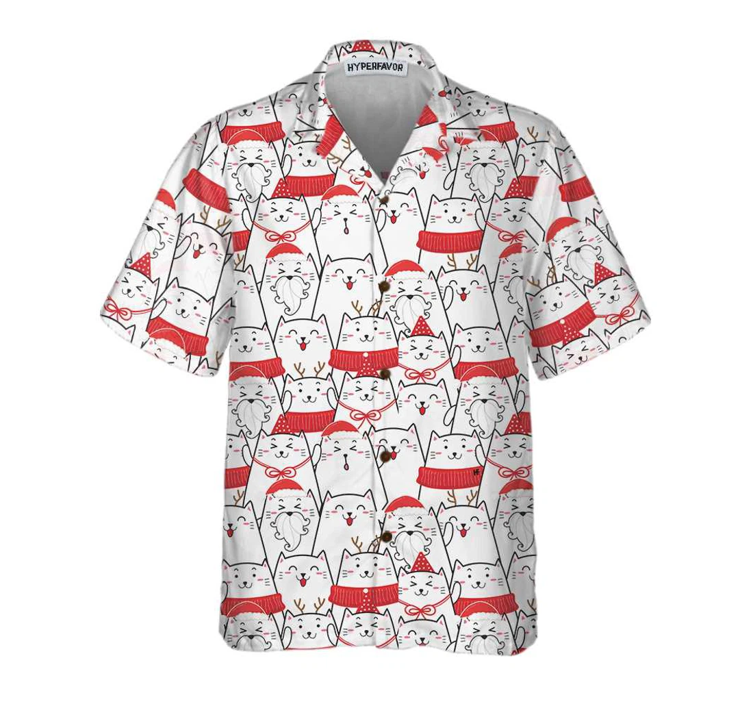 Personalized Cat The Red Christmas Cute Cat Christmas Best Christmas Gift Idea Hawaiian Shirt, Button Up Aloha Shirt For Men, Women