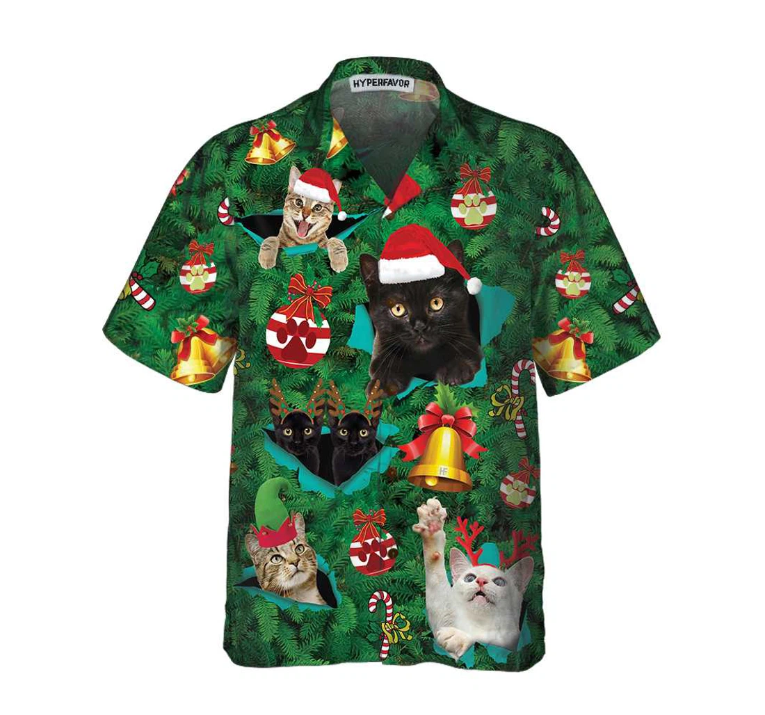 Personalized Cats Christmas Funny Christmas Cat Best Gift Christmas Hawaiian Shirt, Button Up Aloha Shirt For Men, Women