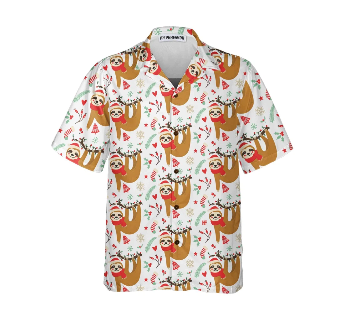 Personalized Christmas Lazy Sloths Funny Sloth Christmas Best Gift Christmas Hawaiian Shirt, Button Up Aloha Shirt For Men, Women