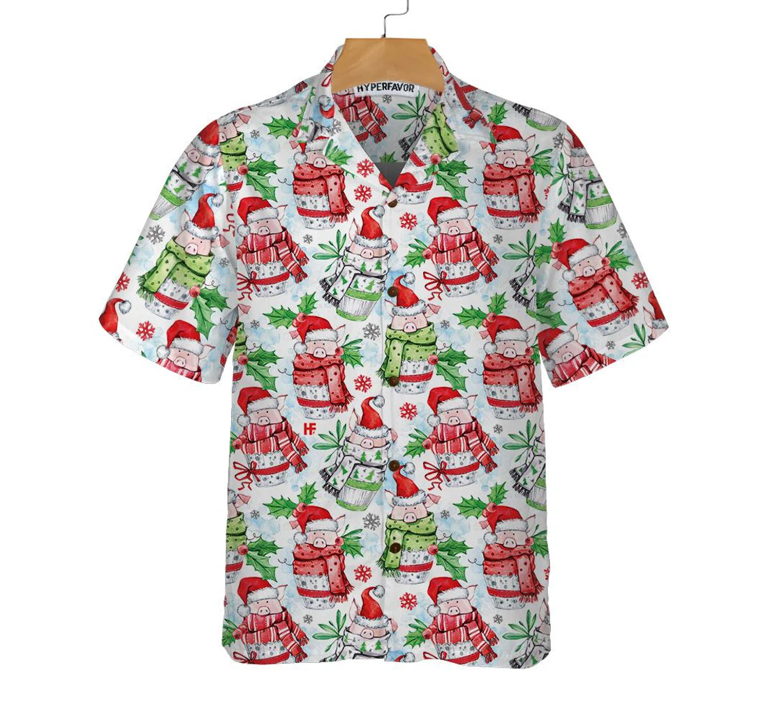 Personalized Merry Christmas Cute Pigs Funny Christmas Unique Gift Christmas Hawaiian Shirt, Button Up Aloha Shirt For Men, Women