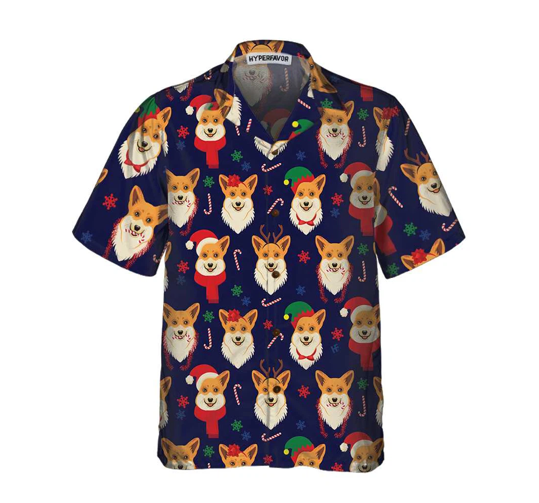 Personalized Christmas Corgis Pattern Funny Corgi Dog Christmas Christmas Gift Dog Lovers Hawaiian Shirt, Button Up Aloha Shirt For Men, Women